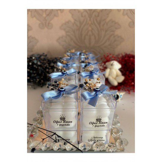 Kutulu Bubble Mum Pembe - Mavi 10 Adet Nikah Nişan Kına Hediyelik