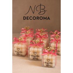 Kutulu Bubble Mum Pembe - Mavi 10 Adet Nikah Nişan Kına Hediyelik