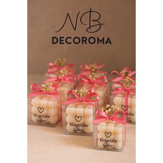 Kutulu Bubble Mum Pembe - Mavi 10 Adet Nikah Nişan Kına Hediyelik