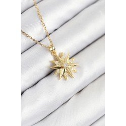 Özel Çelik Zirkon Taşlı Kutup Yıldızı Model Gold Renk Kadın Kolye Fırsat!!!