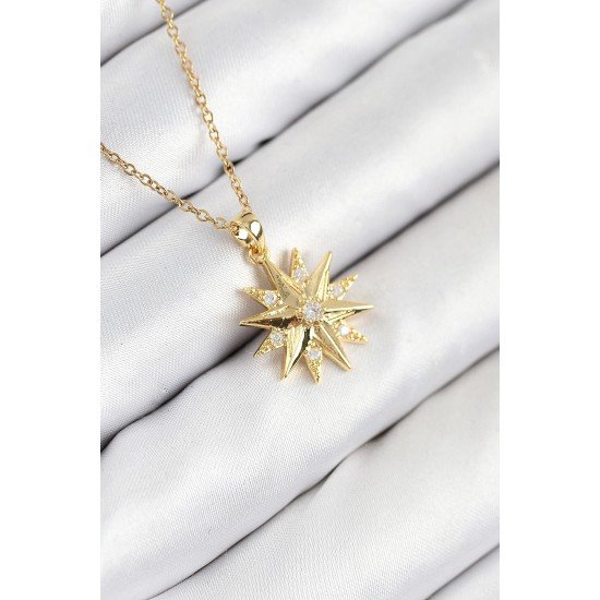Özel Çelik Zirkon Taşlı Kutup Yıldızı Model Gold Renk Kadın Kolye Fırsat!!!