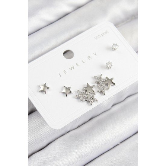 Özel Pirinç Zirkon Taşlı Yıldız Model Renk 925 Ayar Çivi Kadın Küpe Set Fırsat!!!