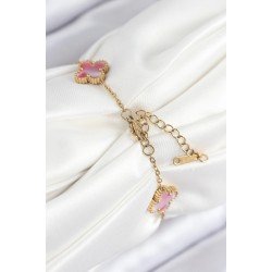 Özel Çelik Sedefli Pembe Gold Renk Yonca Kadın Bileklik Fırsat!!!