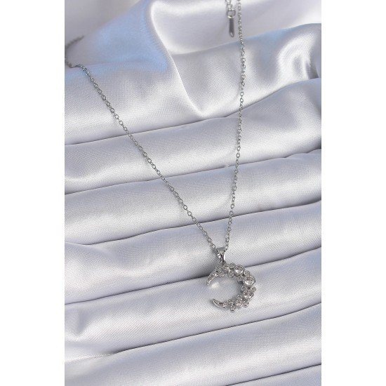 Özel Çelik Zincir Renk Zirkon Taşlı Hilal Model Kadın Kolye Fırsat!!!