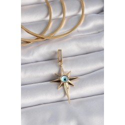 Özel Pirinç Gold Renk Zirkon Taşlı Kutup Yıldızı Nazar Boncuk Detay Ajda Charm Fırsat!!!