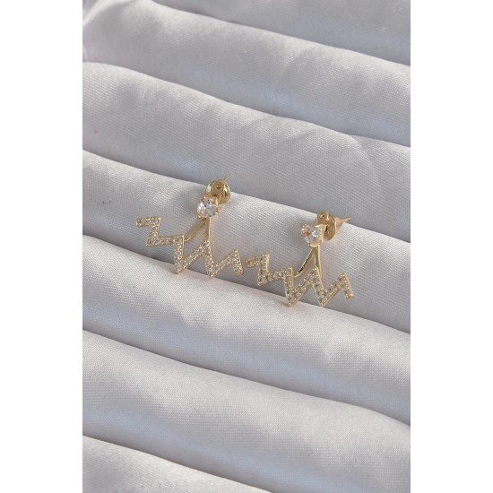 Özel Pirinç Gold Renk Zirkon Taşlı Zikzak Küpe Fırsat!!!