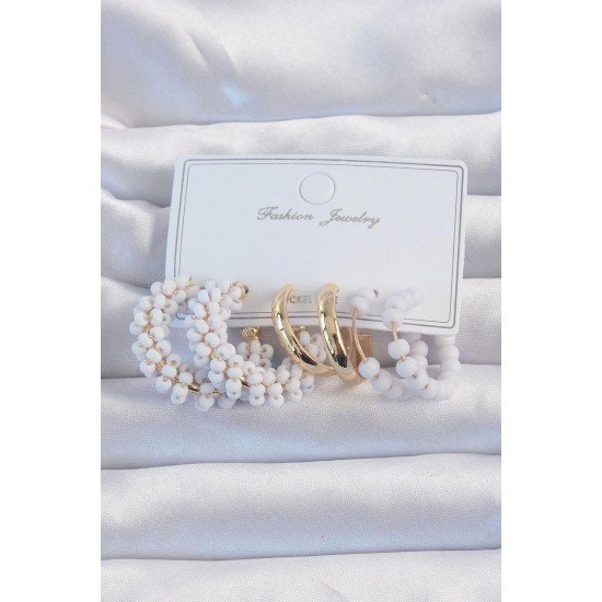 Özel Gold Renk Lila Boncuklu Halka Küpe Seti Fırsat!!!