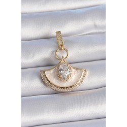 Özel Pirinç Gold Renk Zirkon Taş Detaylı Beyaz Mineli Ajda Charm Fırsat!!!