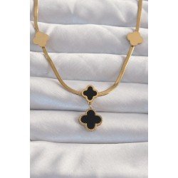 Özel Çelik Gold Renk İtalyan Zincirli Mineli Yonca Kolye Fırsat!!!