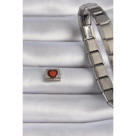 Özel Çelik Renk Kahverengi Kalp İşlemeli Nomination Charm Fırsat!!!