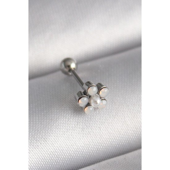 Özel Çelik Renk Zirkon Taşlı Çiçek Model Tragus Piercing Fırsat!!!