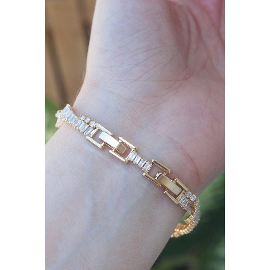 Özel Vip Seri Pirinç Zirkon Taşlı Gold Renk Sarmal Model Bileklik Fırsat!!!