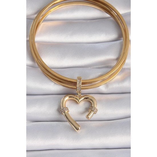 Özel Pirinç Gold Renk Zirkon Taş Detaylı Kalp Figür Ajda Charm Fırsat!!!