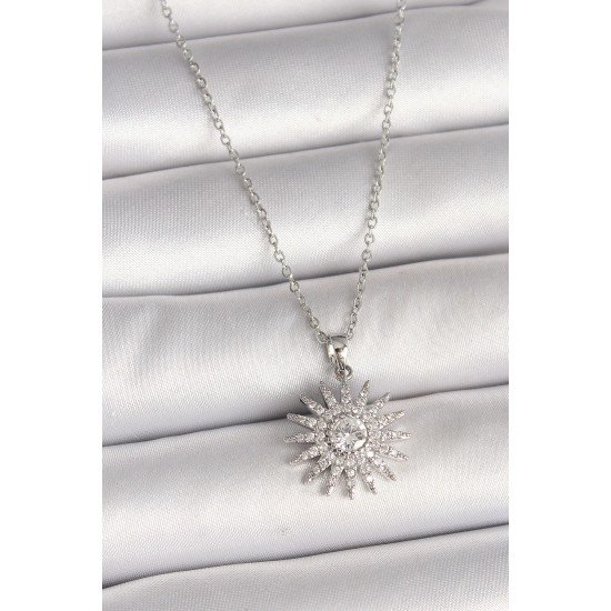 Özel Çelik Renk Zincir Zirkon Taşlı Güneş Model Kadın Kolye Fırsat!!!