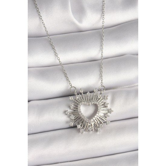 Özel Çelik Renk Zirkon Taşlı Kalp Model Kadın Kolye Fırsat!!!