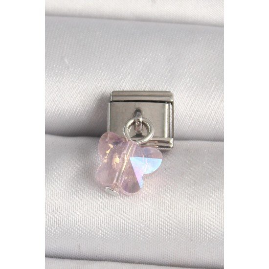 Özel Çelik Renk Pembe Zirkon Taşlı Kelebek Model Nomination Charm Fırsat!!!