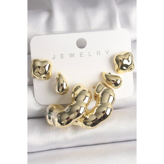 Özel Gold Renk Yonca Damla Halka Model Ccb Plastik Kadın Küpe Seti Fırsat!!!