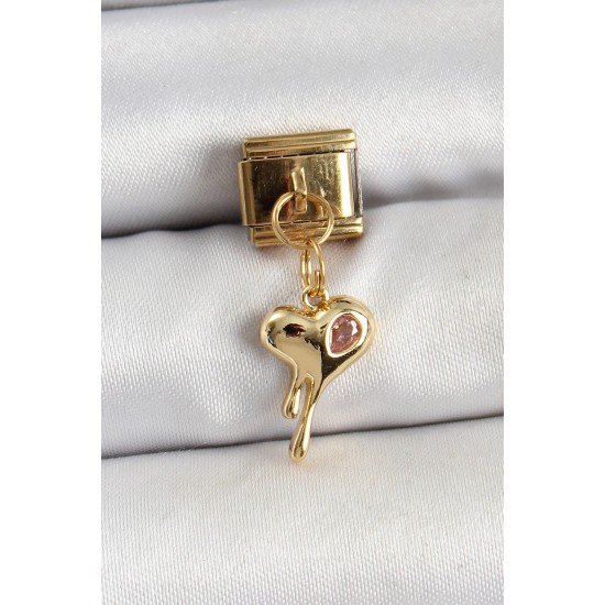 Özel Çelik Sallantılı Zirkon Taşlı Eriyen Kalp Model Gold Renk Nomination Charm Fırsat!!!