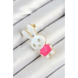 Özel Zirkon Taş Detaylı Beyaz Ve Pembe 3D Tavşan Figürlü Kadın Broş Fırsat!!!