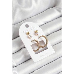 Özel Pirinç Zirkon Taş Ve Kemik Halka Figürlü Gold Renk 3'Lü Çift Kadın Küpe Set Fırsat!!!