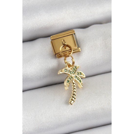 Özel Çelik Sallantılı Zirkon Taşlı Palmiye Ağacı Model Gold Renk Nomination Charm Fırsat!!!