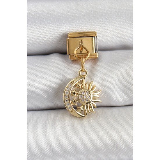 Art Çelik Sallantılı Zirkon Taşlı Ay Ve Güneş Model Gold Renk Nomination Charm Lab