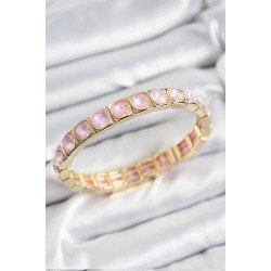Özel Pirinç Pembe Zirkon Taşlı Kare Model Gold Renk Lastikli Kadın Bileklik Fırsat!!!