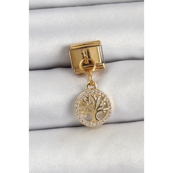 Özel Çelik Sallantılı Zirkon Taşlı Hayat Ağacı Model Gold Renk Nomination Charm Fırsat!!!