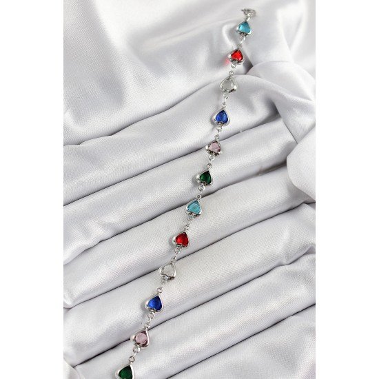 Özel Pirinç Renk Renk Kalp Zirkon Taşlı Kadın Bileklik Fırsat!!!