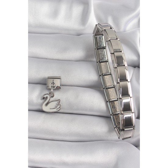 Özel Çelik Renk Sallantı Beyaz Kuğu Model Nomination Charm Fırsat!!!