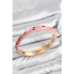 Özel Mineli Pirinç Pembe Çiçek Motifli Gold Kadın Kelepçe Fırsat!!!