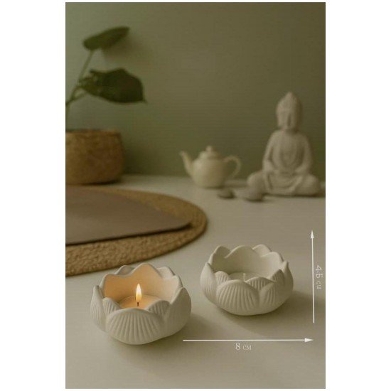 Dekoratif 3'lü Lotus Çiçeği Mumluk,Takı Seti Obje Biblo