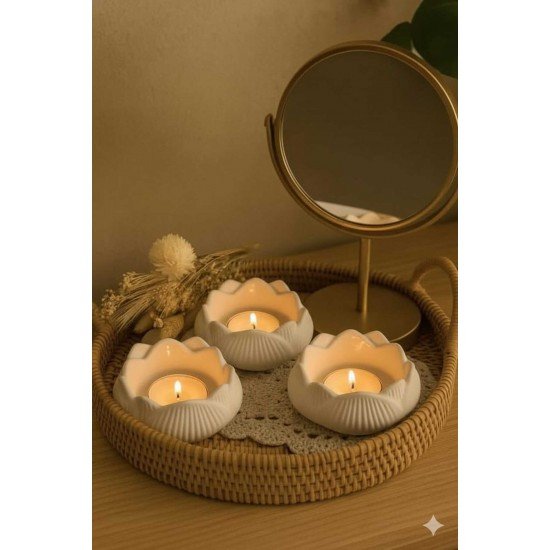 Dekoratif 3'lü Lotus Çiçeği Mumluk,Takı Seti Obje Biblo