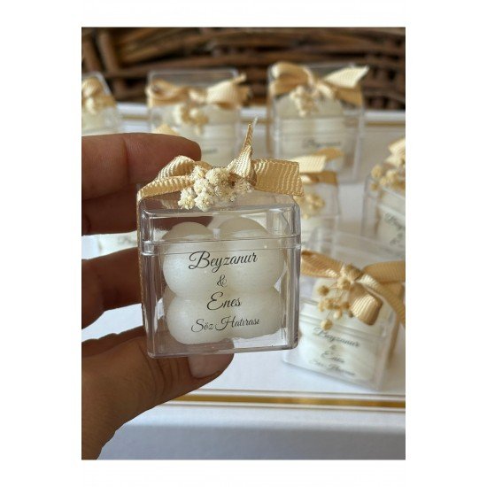 Hediyelik Kutulu Mumlar Çiçekli Buble , Nikah Şekeri, Doğum, Sünnet, Düğün Nişan Söz 10 Adet.