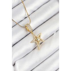 Özel Çelik Zirkon Taşlı Yıldız Model Gold Renk Kadın Kolye Fırsat!!!