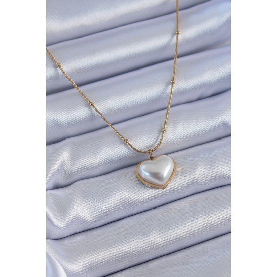 Özel Çelik Gold Renk İncili Kalp Model Minimal Top Detay Kadın Kolye Fırsat!!!