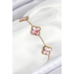 Özel Çelik Sedefli Pembe Gold Renk Yonca Kadın Bileklik Fırsat!!!