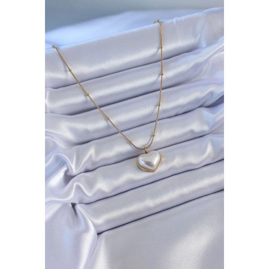 Özel Çelik Gold Renk İncili Kalp Model Minimal Top Detay Kadın Kolye Fırsat!!!