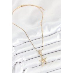 Özel Çelik Zirkon Taşlı Yıldız Model Gold Renk Kadın Kolye Fırsat!!!