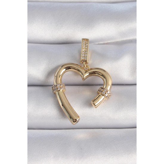 Özel Pirinç Gold Renk Zirkon Taş Detaylı Kalp Figür Ajda Charm Fırsat!!!