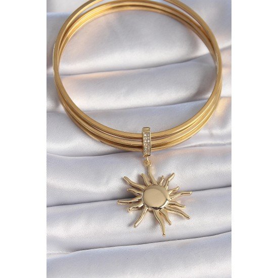Özel Pirinç Gold Renk Zirkon Taş Detaylı Güneş Model Ajda Charm Fırsat!!!