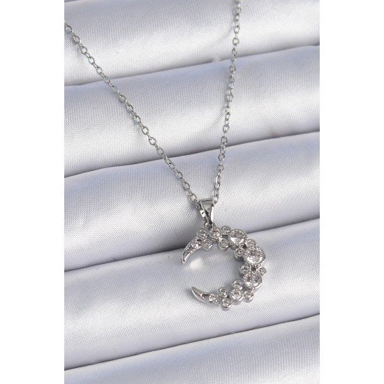 Özel Çelik Zincir Renk Zirkon Taşlı Hilal Model Kadın Kolye Fırsat!!!