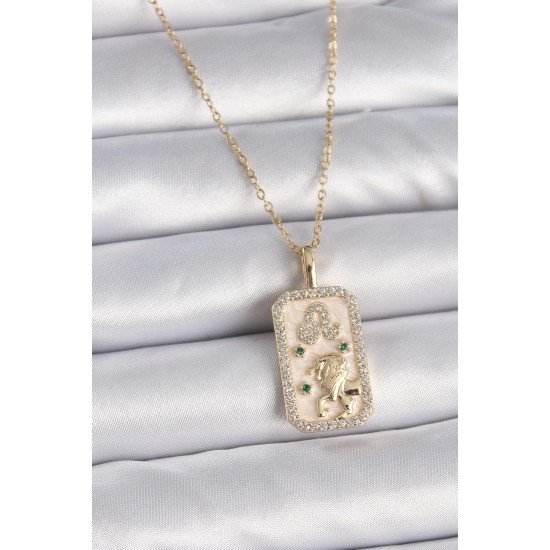 Özel Çelik Gold Renk Zincir Aslan Burcu Zirkon Taşlı Kadın Kolye Fırsat!!!