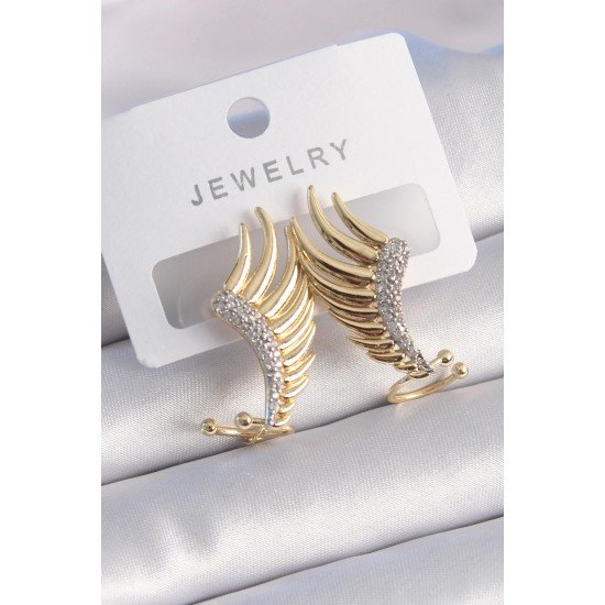 Özel Pirinç Gold Renk Zirkon Taşlı Kanat Model Kadın Küpe Fırsat!!!