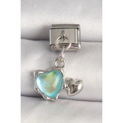 Özel Çelik Renk Mavi Mineli Kalp Model Nomination Charm Fırsat!!!