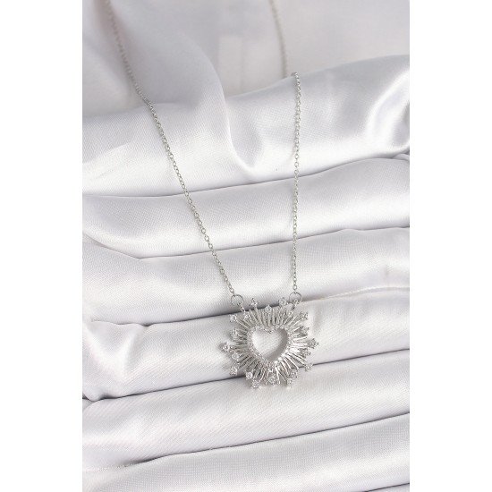 Özel Çelik Renk Zirkon Taşlı Kalp Model Kadın Kolye Fırsat!!!