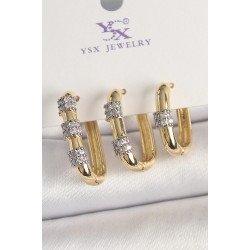 Özel Pirinç Gold Renk 3'Lü Halka Model Zirkon Taş Detaylı Kadın Kombin Küpe Fırsat!!!