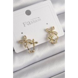 Özel Pirinç Gold Renk Zirkon Taşlı 2'Li Çiçek Model Kadın Küpe Fırsat!!!