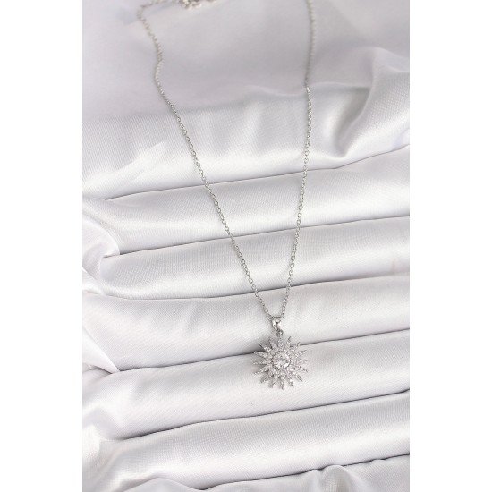 Özel Çelik Renk Zincir Zirkon Taşlı Güneş Model Kadın Kolye Fırsat!!!