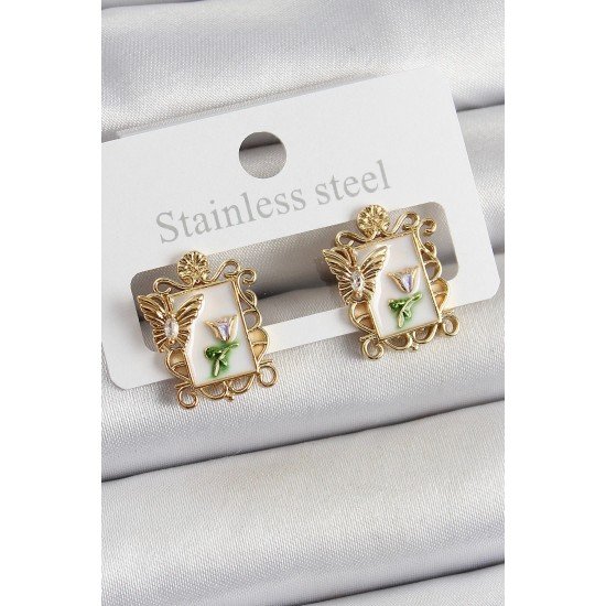 Özel Pirinç Beyaz Mineli Sanatsal Portre Model Gold Renk Kadın Küpe Fırsat!!!